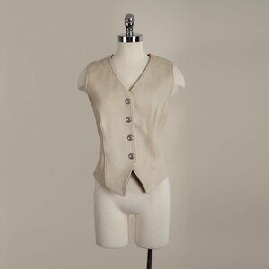 Vintage Bison Ridge Thick Leather Western Vest Ivory Large